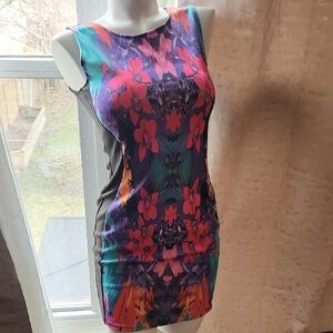 Blue and Pink Sleeveless Bodycon Mini Dress for Night Out